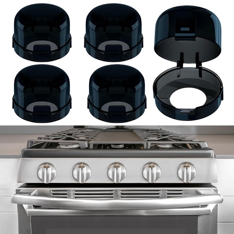 MCOTOP Store Stove Knob Covers for Child Safety - 5 Pack, Gas Stove Knob Locks, Prevent Kids Pets from Turning on Stoves, Baby proofing, Heat-Resistant Adhesive, (Black) - Image 1